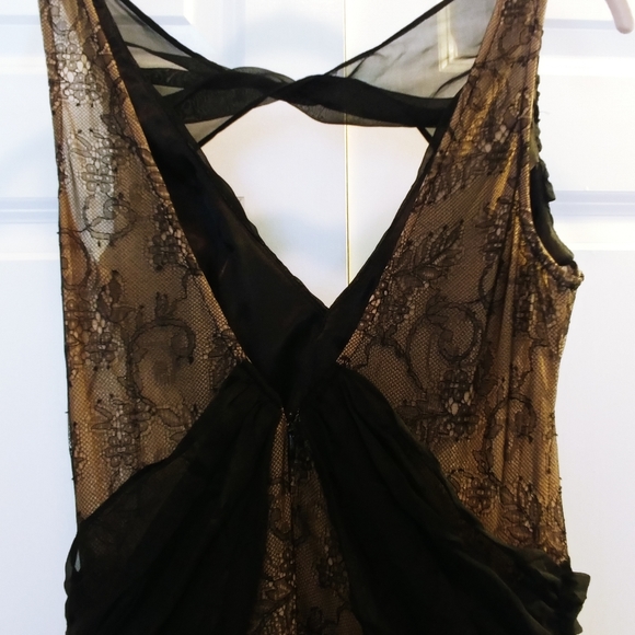 ABS Allen Schwartz Silk & Lace Gown Blk & Nude, Sz 8 torn hem - Picture 4 of 13